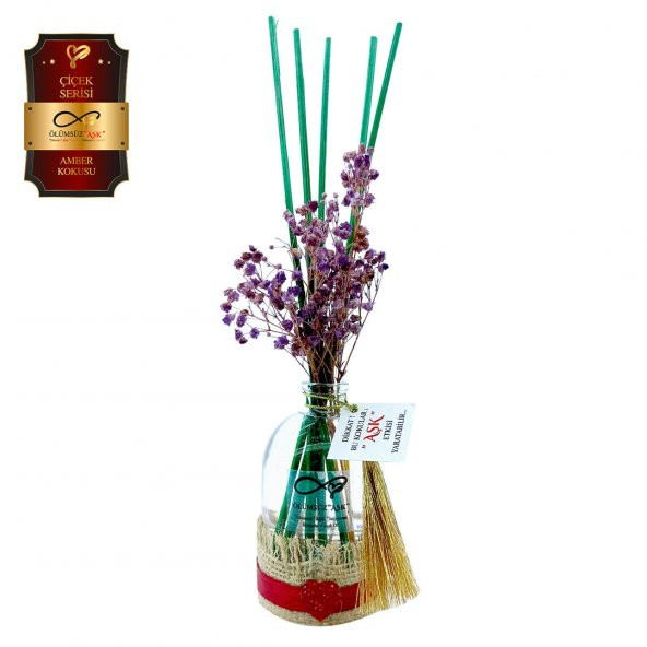 Ölümsüz Aşk Çiçek Serisi Amber Kokulu 3 x 100 ml Oval Şişe Bambu Çubuklu Ortam Kokusu