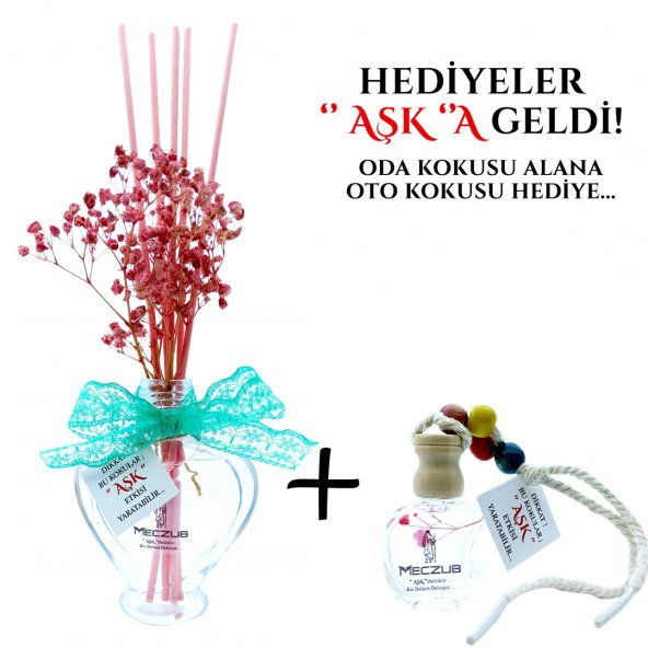 Meczub Meyve Serisi Hindistan Cevizi Kokulu 3 x 60 ml Kalp Şişe Bambu Çubuklu Ortam Kokusu