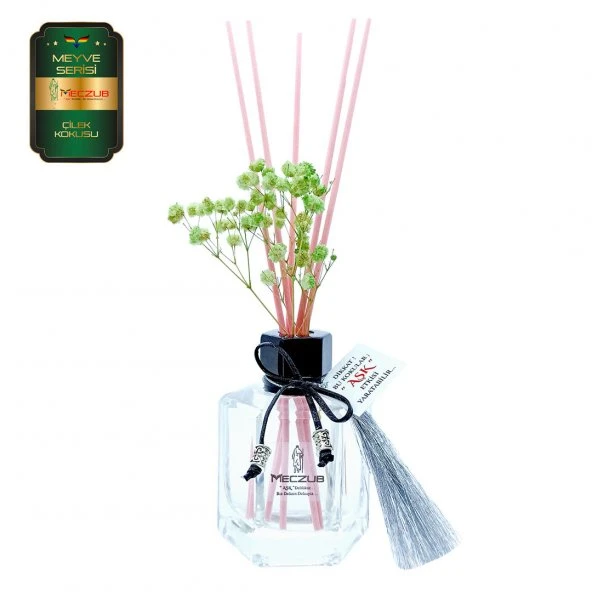 Meczub Meyve Serisi Çilek Kokulu 120 ml Köşeli Şişe Bambu Çubuklu Ortam Kokusu ürün görseli 1