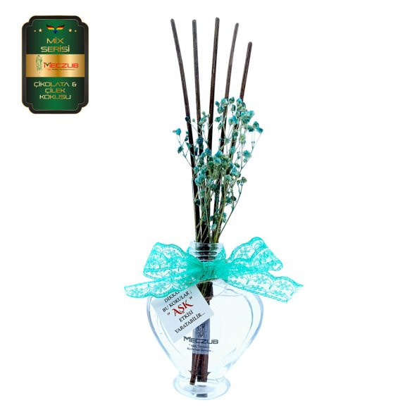Meczub Mix Serisi Çikolata & Çilek Kokulu 5 x 60 ml Kalp Şişe Bambu Çubuklu Ortam Kokusu