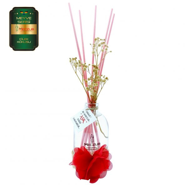 Meczub Meyve Serisi Çilek Kokulu 100 ml Oval Şişe Bambu Çubuklu Ortam Kokusu