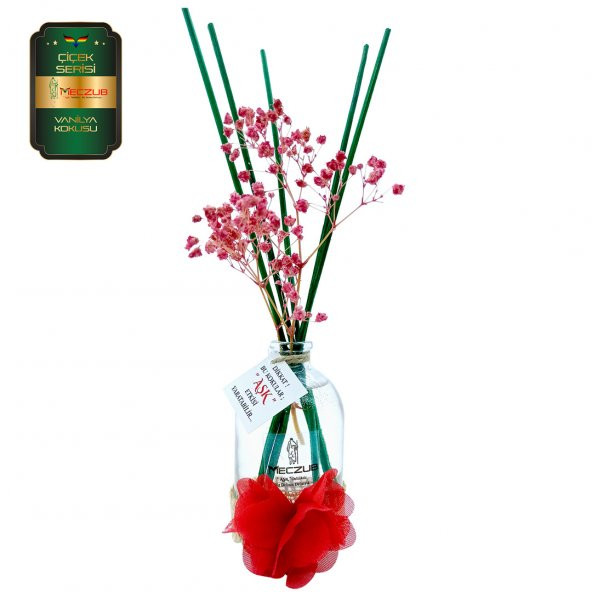 Meczub Çiçek Serisi Vanilya Kokulu 100 ml Oval Şişe Bambu Çubuklu Ortam Kokusu