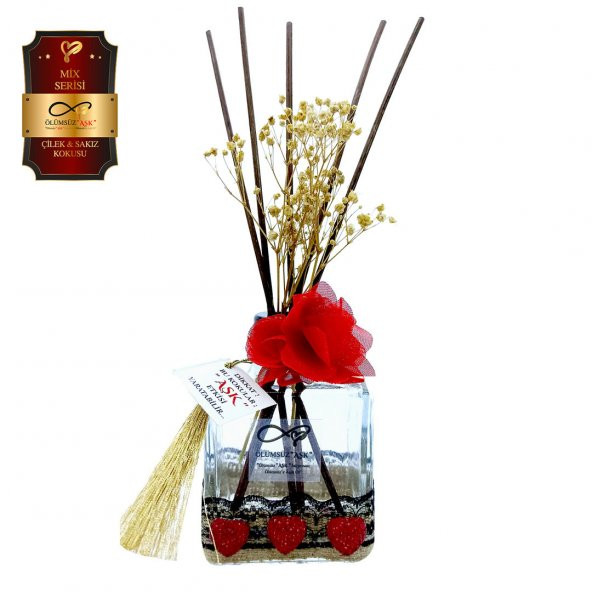 Ölümsüz Aşk Mix Serisi Çilek & Sakız Kokulu 200 ml küp Şişe Bambu Çubuklu Ortam Kokusu