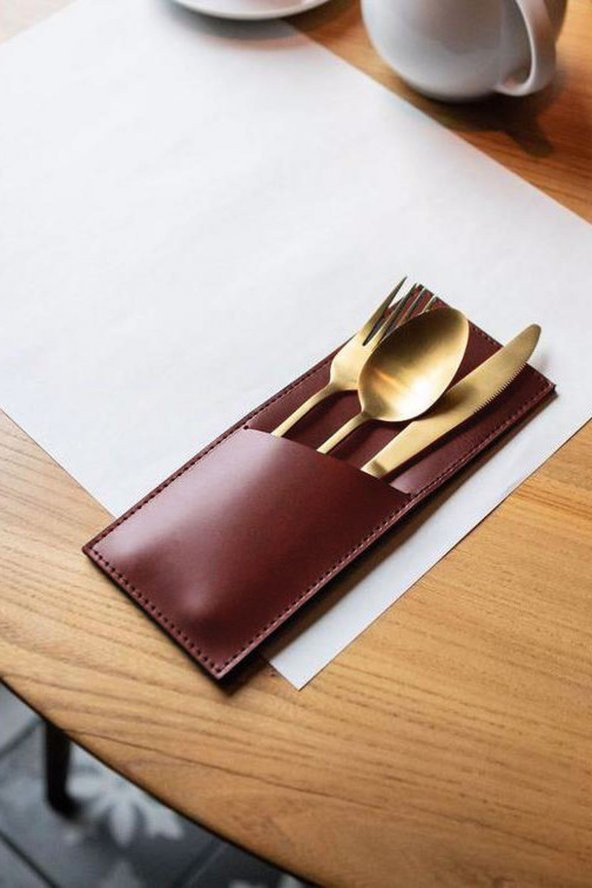 Modern 4lü Bordo Deri Kaşıklık