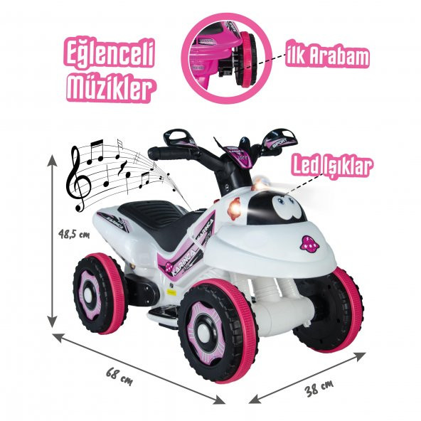 Uj Toys Akülü Atv 6V Karınca-Beyaz Prenses - 5