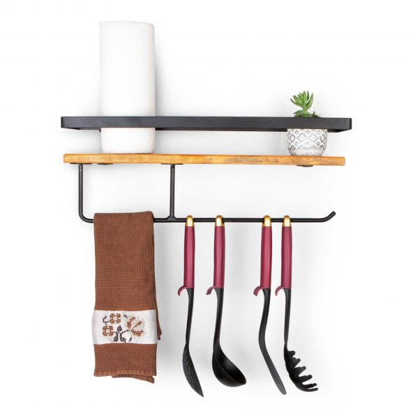 Dekoratif Ahşap Ve Metal Baharatlık Çok Amaçlı Mutfak Banyo Rafı - 2