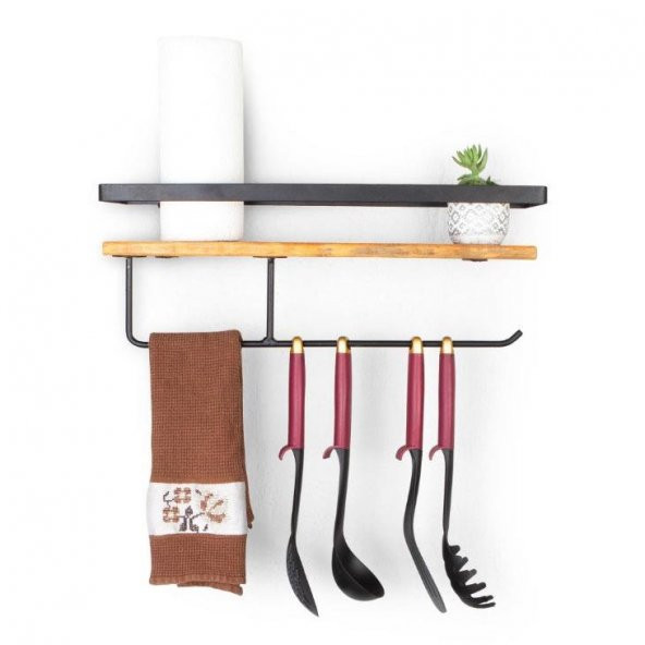 Dekoratif Ahşap Ve Metal Baharatlık Çok Amaçlı Mutfak Banyo Rafı - 7