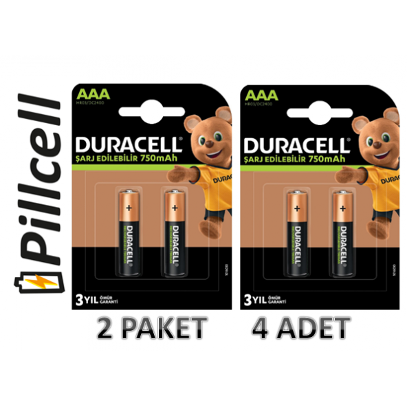 Duracell Rechargeable AAA İnce Pil 750 mAh 2 li* 2 Paket