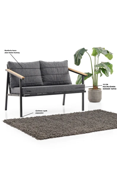 Kagu Berta Bahçe-Balkon-Kafe Metal Koltuk Takımı Sehpalı - 7