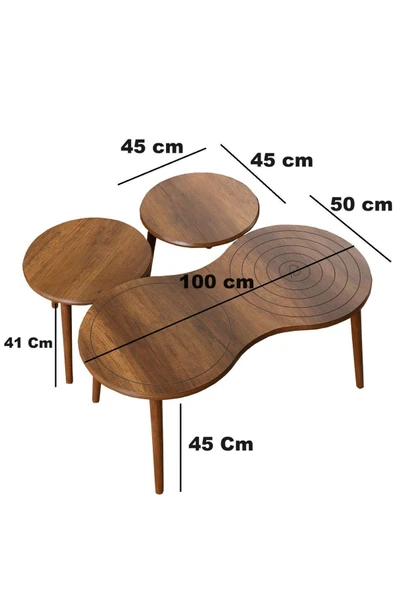 Kagu Marlo MDF Orta Sehpa - Zigon Sehpa 3lü Takım Cnc İşleme - 6