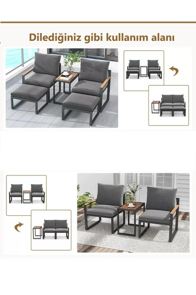 Kagu 5 Parça Metal Çerçeve Outdoor Multilounge Bahçe Balkon Mobilya,Uzanma - 6