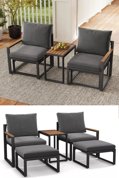 Kagu 5 Parça Metal Çerçeve Outdoor Multilounge Bahçe Balkon Mobilya,Uzanma