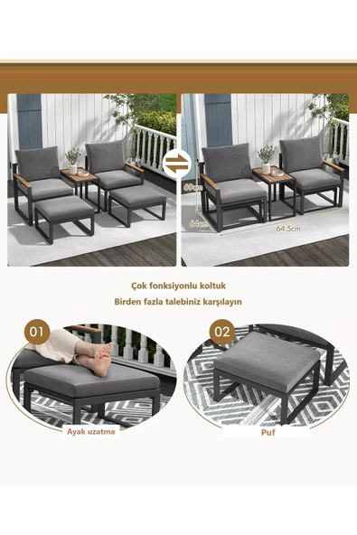 Kagu 5 Parça Metal Çerçeve Outdoor Multilounge Bahçe Balkon Mobilya,Uzanma - 7