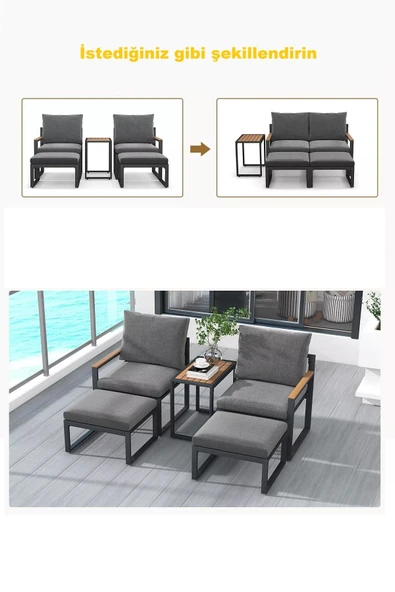 Kagu 5 Parça Metal Çerçeve Outdoor Multilounge Bahçe Balkon Mobilya,Uzanma - 5
