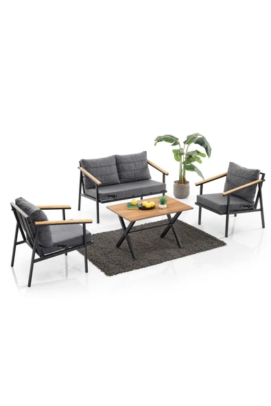 Kagu Berta Bahçe-Balkon-Kafe Metal Koltuk Takımı Sehpalı