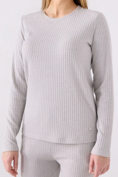 Pierre Cardin PC8908 Kadın Gri Uzun Kol Pijama Takım - 4