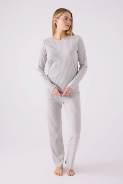 Pierre Cardin PC8908 Kadın Gri Uzun Kol Pijama Takım - 3