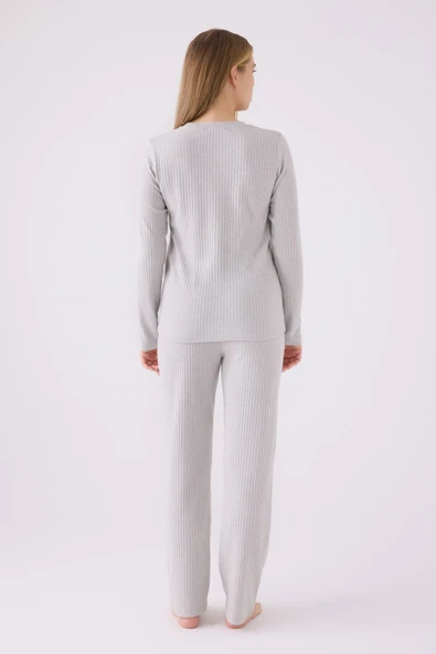 Pierre Cardin PC8908 Kadın Gri Uzun Kol Pijama Takım - 5