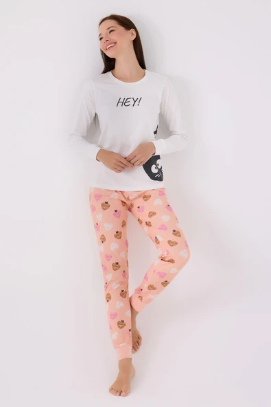 Rolypoly RP3466 Kadın Beyaz Uzun Kol Pijama Takım