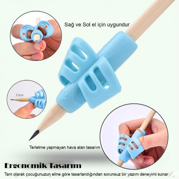 Pencil Grip Kolay Kalem Tutamağı Kavrama Yazı Yazma Tutuş Düzeltme Yardımcı MAVİ - 2