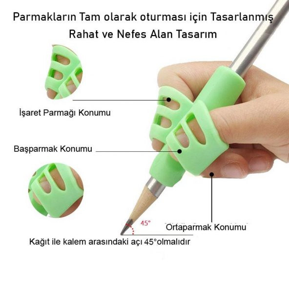 Pencil Grip Kolay Kalem Tutamağı Kavrama Yazı Yazma Tutuş Düzeltme Yardımcı YEŞİL - 3