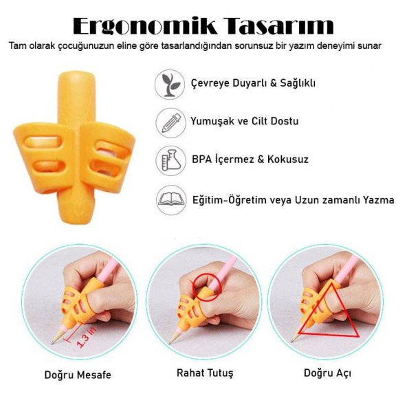 Pencil Grip Kolay Kalem Tutamağı Kavrama Yazı Yazma Tutuş Düzeltme Yardımcı YEŞİL - 5