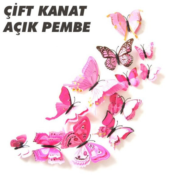ÇİFT KANATLI KELEBEK ÖZEL KELEBEKLER 3D PVC DUVAR VE BUZDOLABI SÜSÜ 12Lİ STİCKER ÜÇ BOYUTLU CANLI - 2