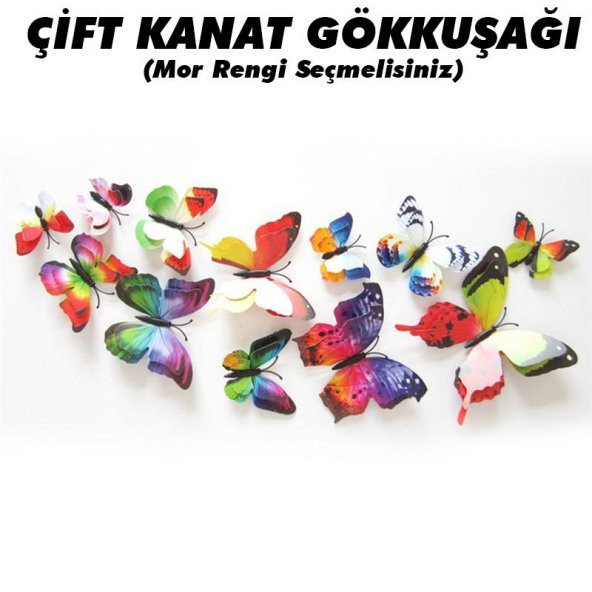 ÇİFT KANATLI KELEBEK ÖZEL KELEBEKLER 3D PVC DUVAR VE BUZDOLABI SÜSÜ 12Lİ STİCKER ÜÇ BOYUTLU CANLI - 4