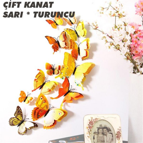 ÇİFT KANATLI KELEBEK ÖZEL KELEBEKLER 3D PVC DUVAR VE BUZDOLABI SÜSÜ 12Lİ STİCKER ÜÇ BOYUTLU CANLI - 8