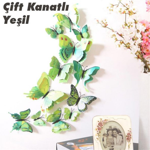 ÇİFT KANATLI KELEBEK ÖZEL KELEBEKLER 3D PVC DUVAR VE BUZDOLABI SÜSÜ 12Lİ STİCKER ÜÇ BOYUTLU CANLI - 9