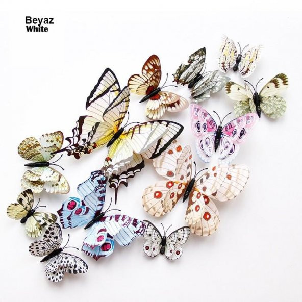 ÇİFT KANATLI KELEBEK ÖZEL KELEBEKLER 3D PVC DUVAR VE BUZDOLABI SÜSÜ 12Lİ STİCKER ÜÇ BOYUTLU CANLI - 10