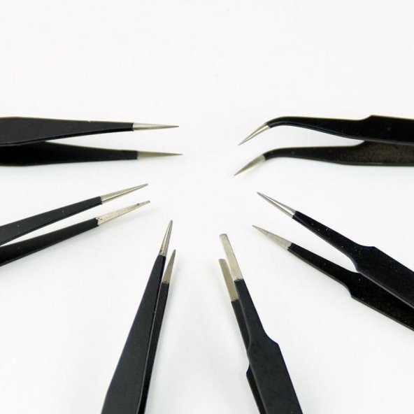 Hassas Cımbız Tweezer Seti Elektronik Altılı 6 Parça Metal Elektronikçi Antistatik Paslanmaz
