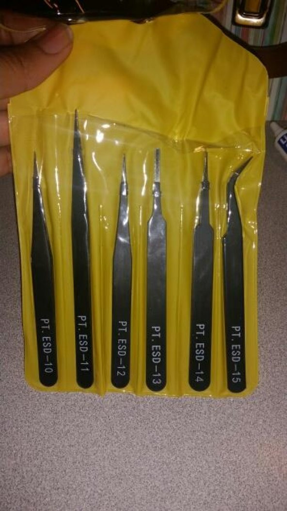 Hassas Cımbız Tweezer Seti Elektronik Altılı 6 Parça Metal Elektronikçi Antistatik Paslanmaz - 4