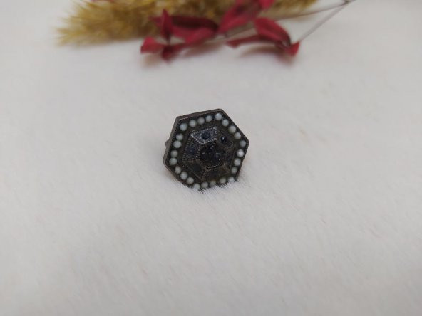 Hdmarketim Kadın Yüzük Otantik Eskitme Tasarım Taşlı Füme Renk Yüzük