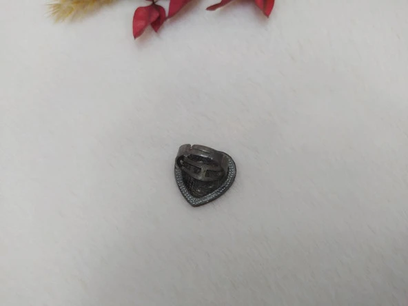 Hdmarketim Kadın Yüzük Otantik Eskitme Kalp Tasarım Taşlı Füme Renk Yüzük - 2