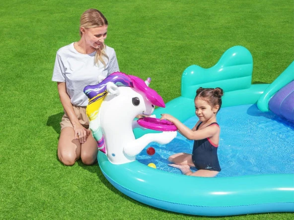 POMPALI-Bestway 53097 Unicorn Kaydırak ve Potalı Fıskiyeli Havuz - 4