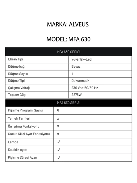 ALVEUS MFA 630 SİYAH ANKASTRE FIRIN - 6
