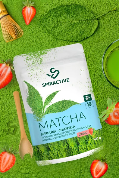 Spiractive Matcha Spriluna Japanese Premium Çilek Aromalı Detox Burner Yeşil Çay İçeren Matcha Çayı