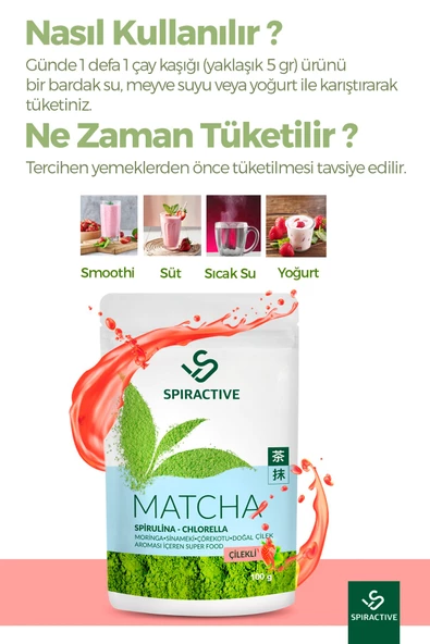 Spiractive Matcha Spriluna Japanese Premium Çilek Aromalı Detox Burner Yeşil Çay İçeren Matcha Çayı - 4
