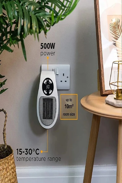 Kumandalı Fanlı Priz Tipi Isıtıcı – 500W, Taşınabilir, Zamanlayıcı ve Otomatik Kapanma Özellikli - 4