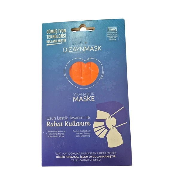 Dizaynmask Gümüş İyonlu Yıkanabilir Maske Turuncu - L ürün görseli 1