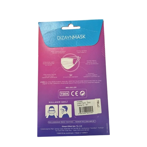Dizaynmmask Gümüş İyonlu Yıkanabilir Maske Pembe - L - Resim 2