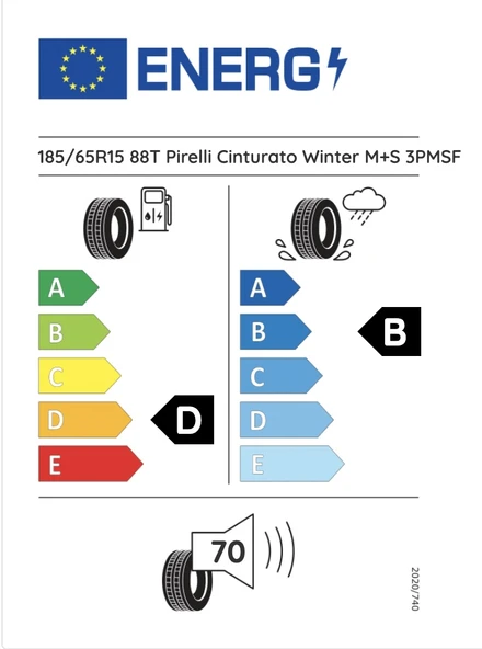 Pirelli 185/65R15 88T Wtcintpc01 Cinturato Winter D-B-70 Kış Oto Lastiği (Üretim Yılı: 2024) ürün görseli 1