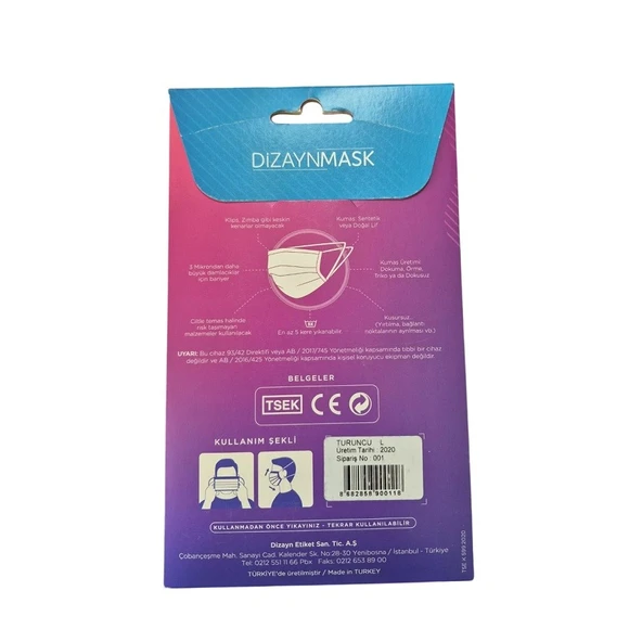 Dizaynmask Gümüş İyonlu Yıkanabilir Maske Turuncu - L - Resim 2