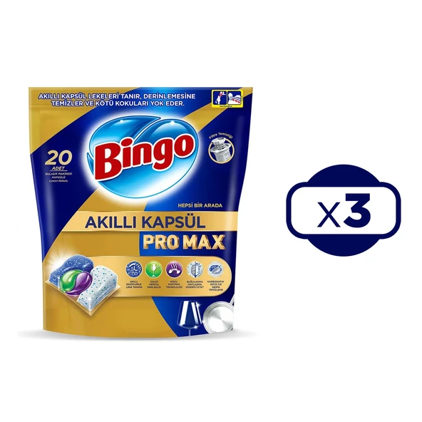 Bingo Akıllı Kapsül Pro Max Bulaşık Makinesi Tableti 20 li x 3 Adet (60 Kapsül) - Resim 2