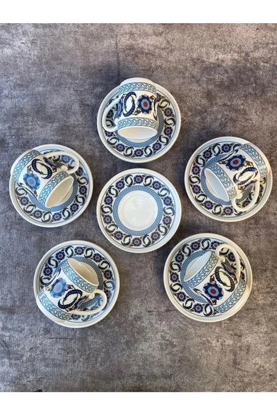 ERGENÇLERZÜCCACİYE Tulu Semazen DK1006 Topkapı 6 Kişilik Porselen Kahve Fincan Takımı - Resim 2