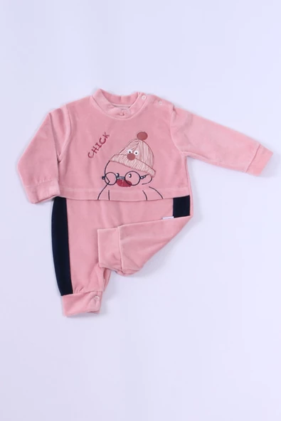 BEBEK KADİFE TULUM UZUN KOLLU ÇITÇITLI BASKILI D5 - 12