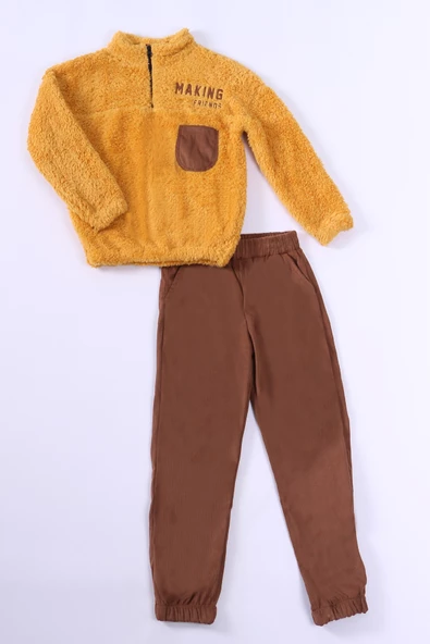 ERKEK ÇOCUK PELUŞ ALT-ÜST TAKIM FERMUARLI NAKIŞLI D49 - Resim 9