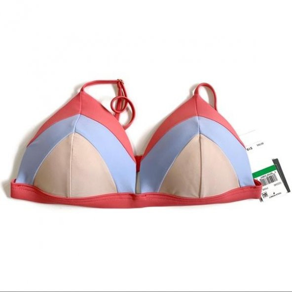 Colorblocked Molded Cup Push-Up Pembe Bikini Üstü - 2