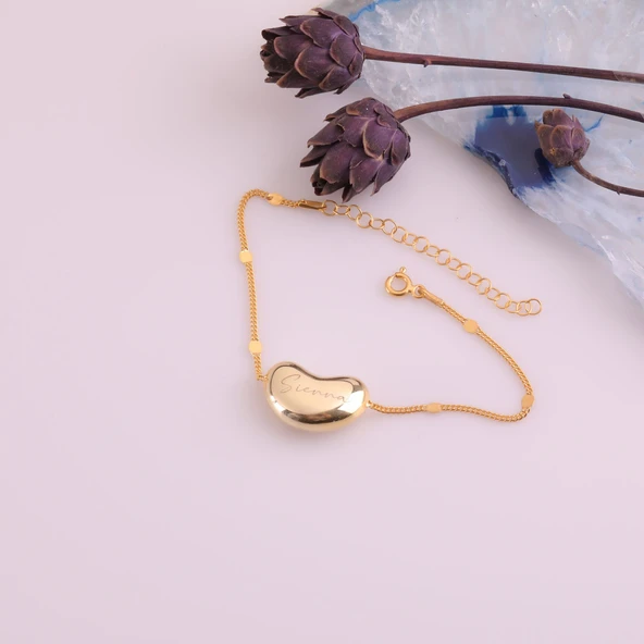 925 Ayar Gümüş  Kişiye Özel Fasulye Temalı İsim Bileklik - CB00132 - Resim 4